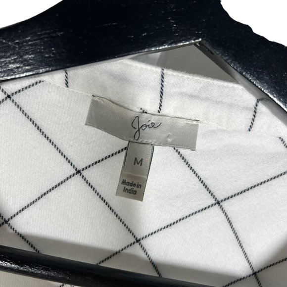 Joie Rangi Black White Windowpane Ruffle Long Sleeve Button Up Top Medium - Picture 4 of 9